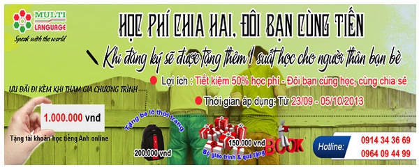 Học tiếng Anh với chương trình “Học phí chia hai, đôi bạn cùng tiến” 1