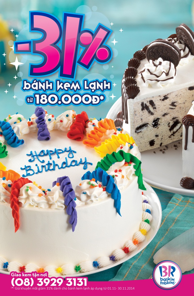 Ưu đãi giảm giá 31% dành cho bánh kem lạnh Baskin Robbins 1