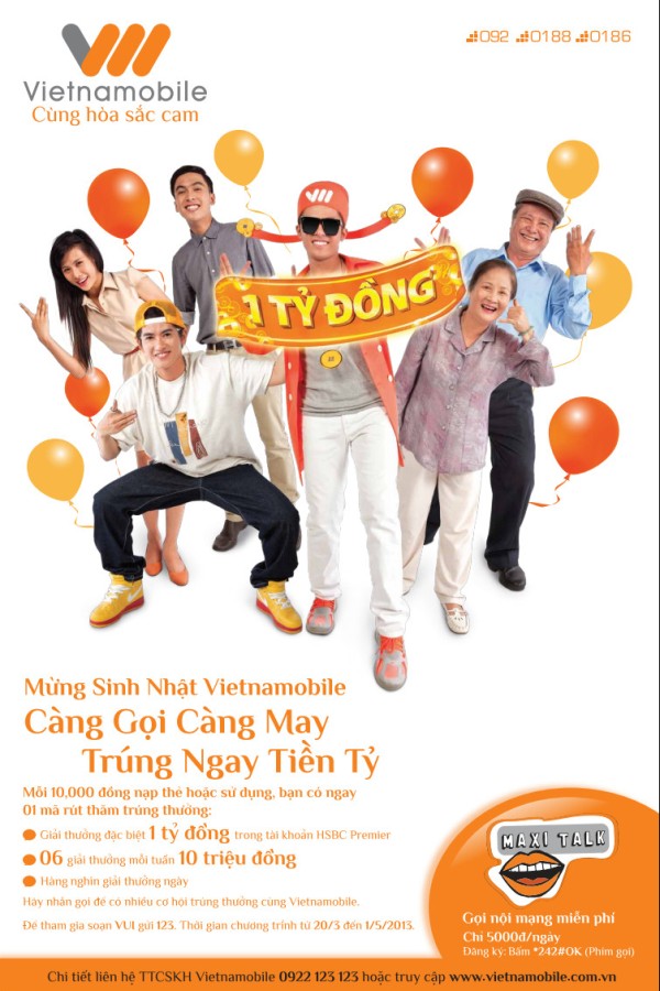 &ldquo;C&agrave;ng gọi c&agrave;ng may, tr&uacute;ng ngay tiền tỷ&rdquo; với Vietnamobile 1