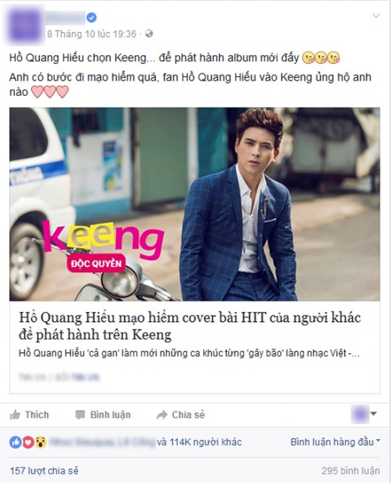 Phản ứng không ngờ của fan về album cover mới của Hồ Quang Hiếu trên Keeng - Ảnh 1.