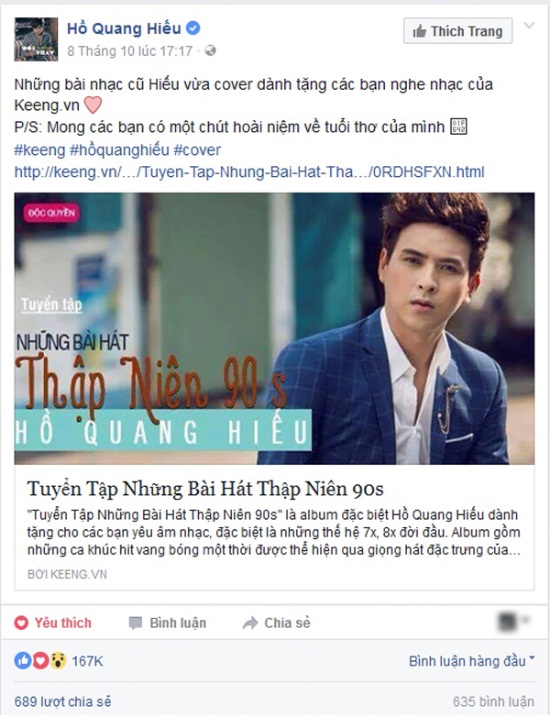 Phản ứng không ngờ của fan về album cover mới của Hồ Quang Hiếu trên Keeng - Ảnh 3.