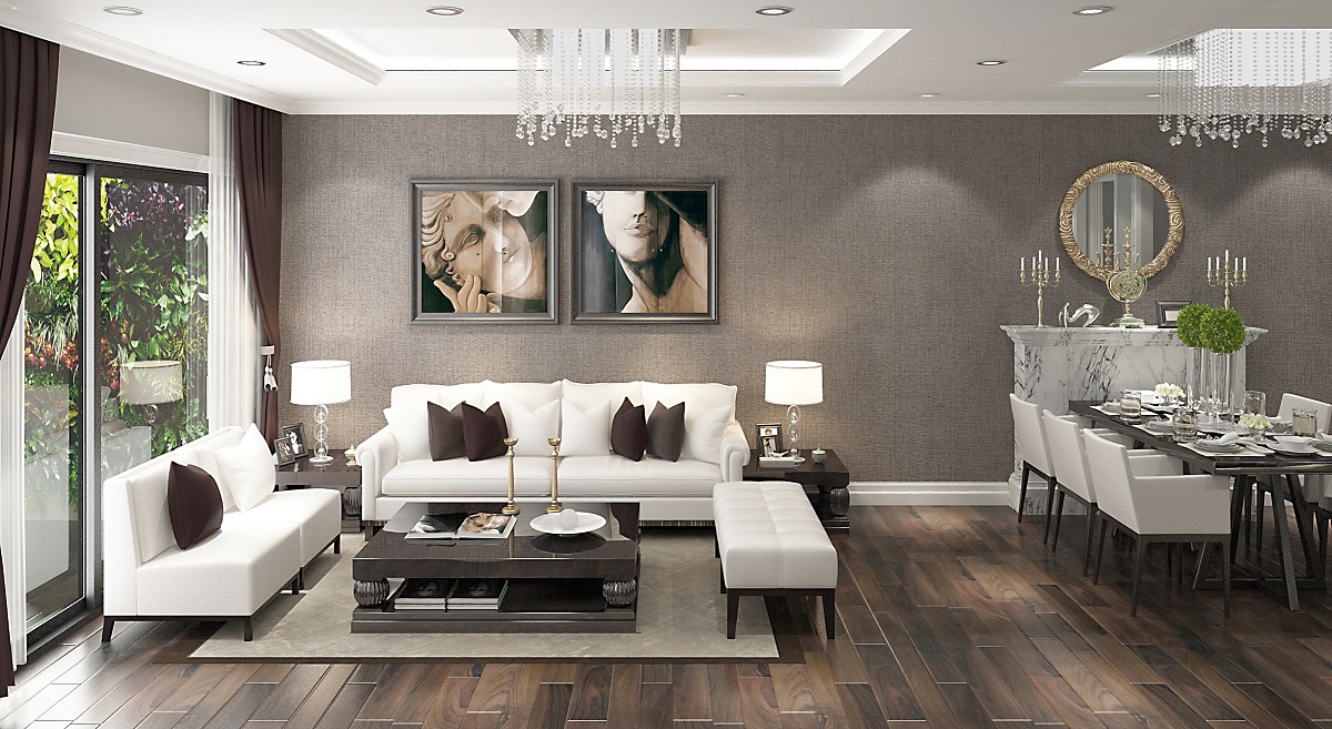 Phối cảnh căn hộ 125m2 với không gian sinh sống cao cấp, rộng lớn và tiện nghi.