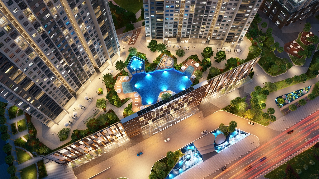 Xung quanh 6 t&ograve;a th&aacute;p căn hộ l&agrave; hơn 40 tiện &iacute;ch, cảnh quan được bố tr&iacute; hợp l&yacute; như 3 cụm bể bơi ngo&agrave;i trời, s&acirc;n chơi trẻ em, khu thể thao, vườn BBQ, skybar&hellip;