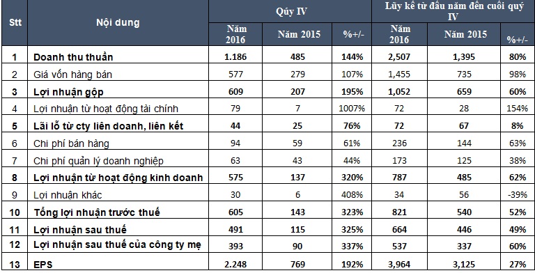Nguồn: BCTC DXG Quý 4/2016.