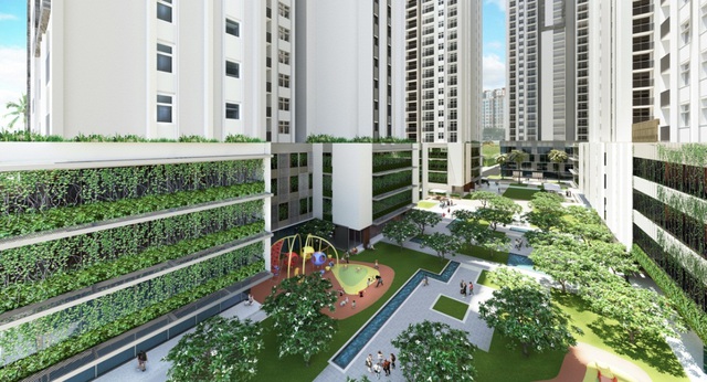 Bãi đỗ xe sinh thái trên tầng 2,3,4 của dự án HaDo Centrosa Garden.