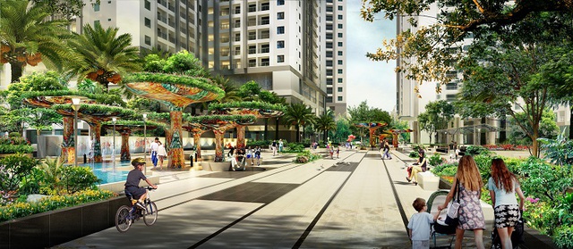 Diện tích cây xanh lớn mang lại không khí trong lành cho dự án