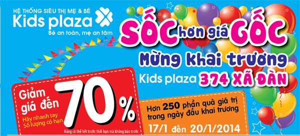 Cơn lốc giảm giá tới 70% tại Kids Plaza 374 Xã Đàn 1