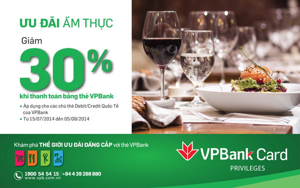 Chủ thẻ VPBank MasterCard được giảm đến 30% tại các nhà hàng lớn 2